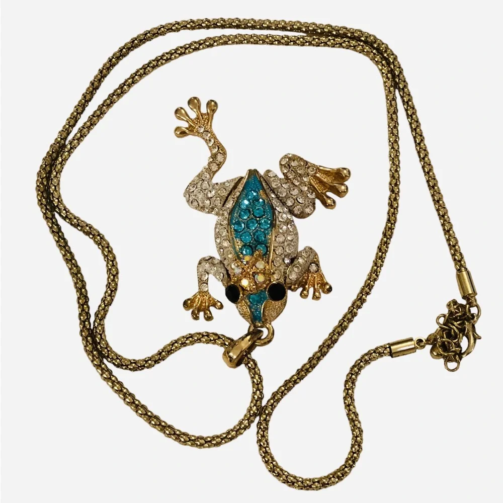 Frog Prince Rhinestone Encrusted Necklace - Picture 13 of 14